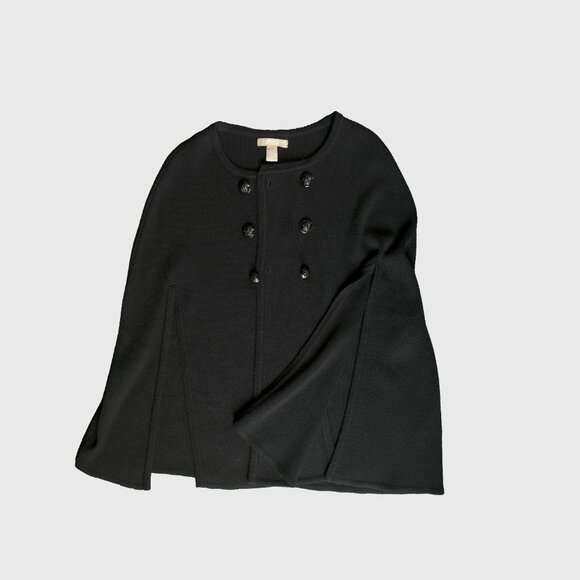 BANANA REPUBLIC Poncho Cape 100% Merino Wool Ribbed Knit Black XS/ S